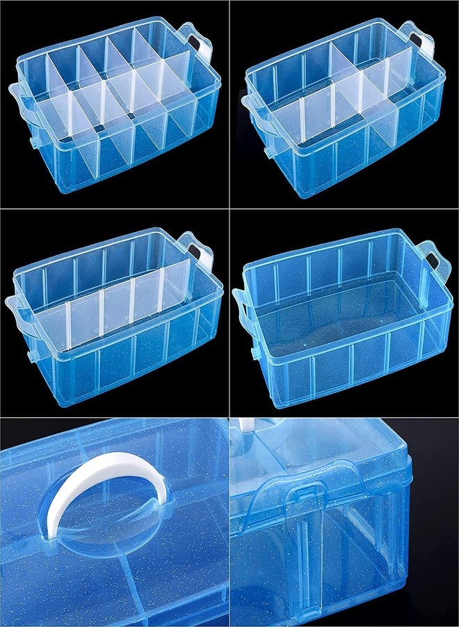 KARP Jewellery Organisers, Plastic 3 Layer 30 Grid Portable Transparent Storage Detachable Box Organizer Case With Adjustable Dividers For Jewelry Sewing Button Earrings (Blue), 17X25X18 Cm - Image 3
